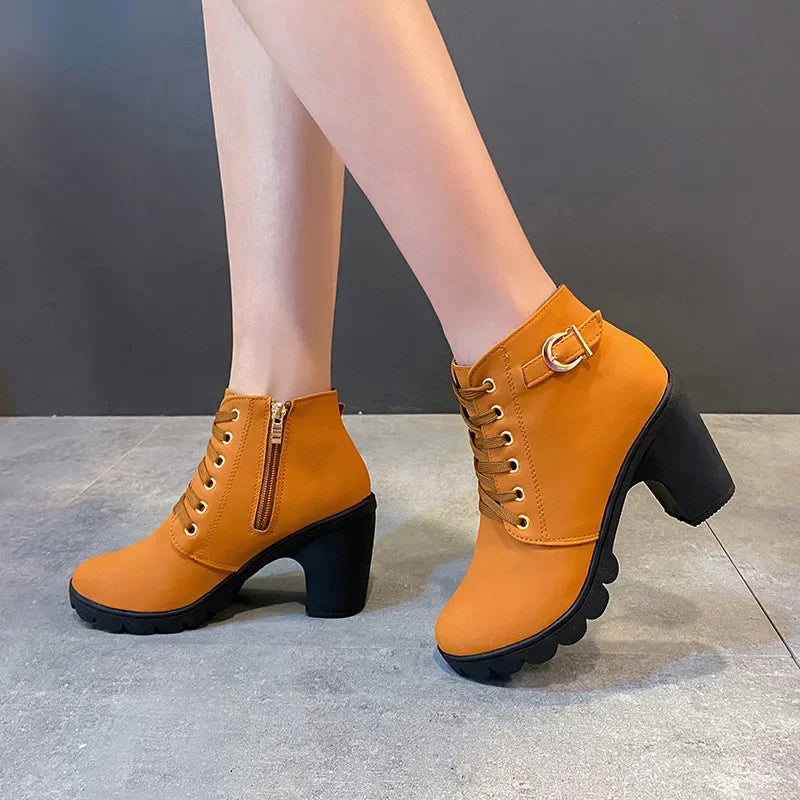 Lace-Up Platform Ankle Boots With Square Heels for Women