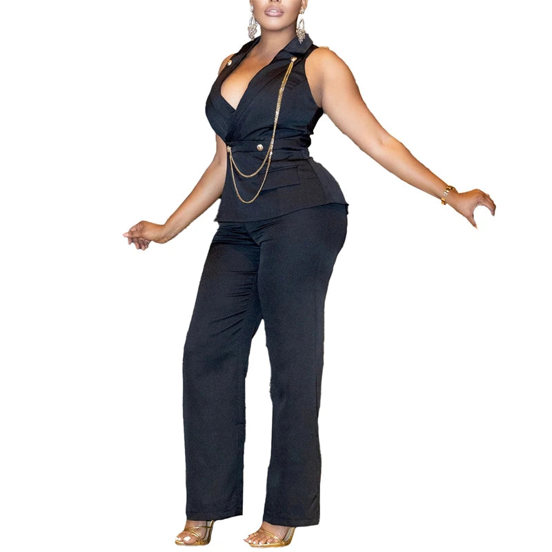 Elegant Sleeveless V-Neck Blazer Jumpsuit for Women