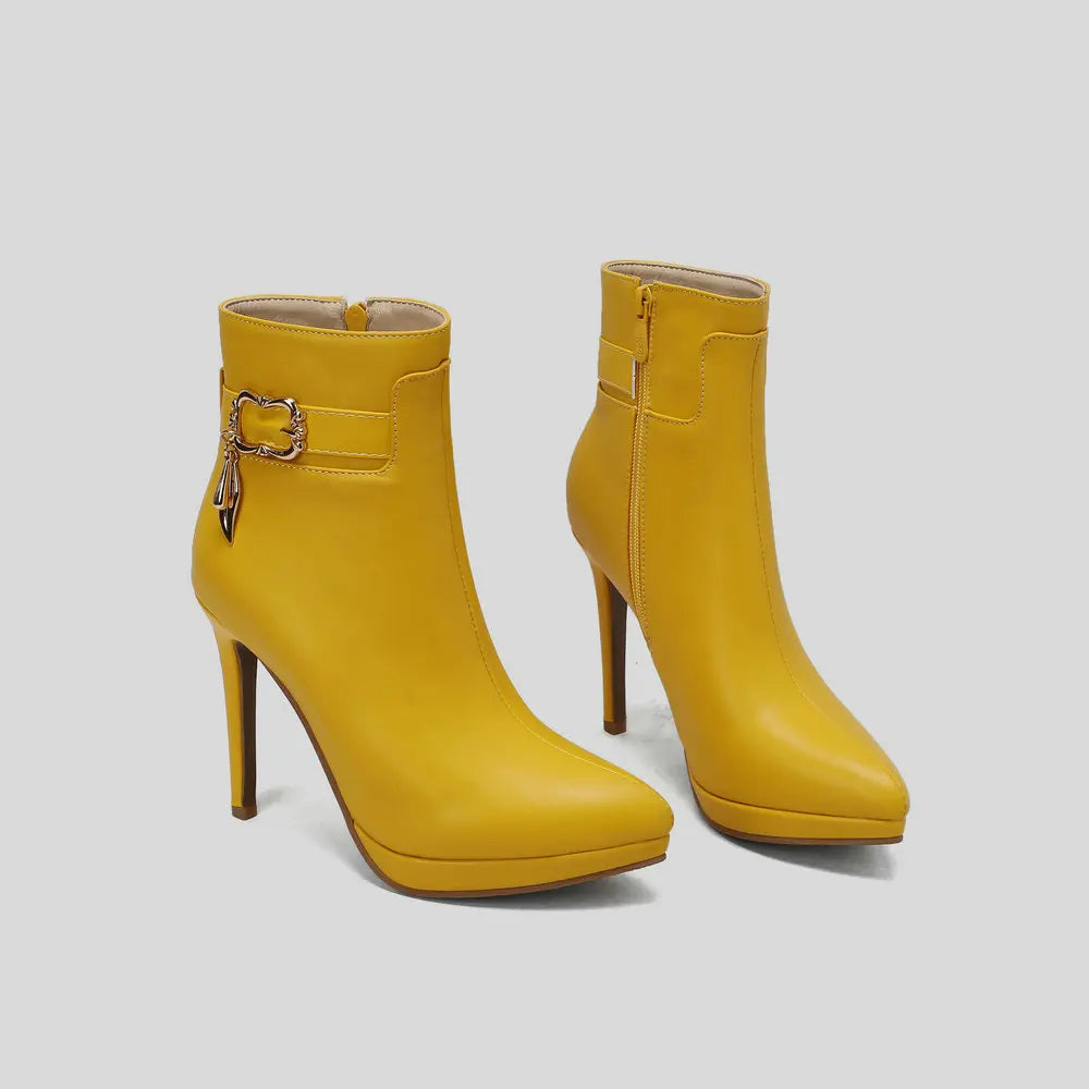 Red High Heel Pointed Toe Ankle Boots