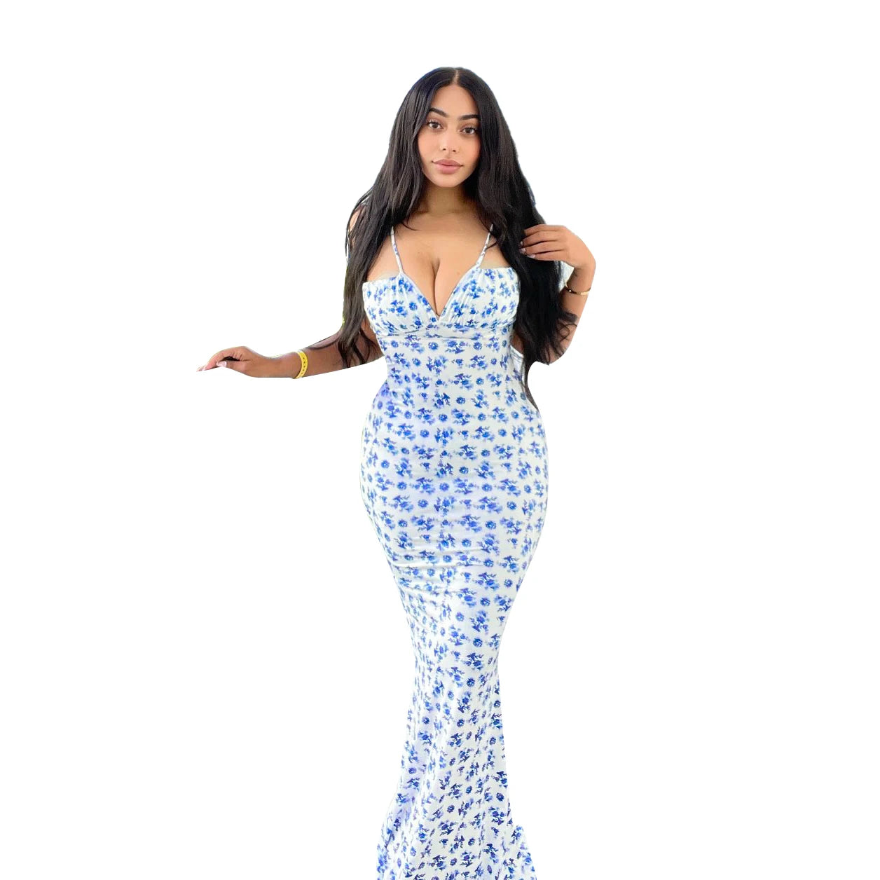 Sleeveless Floral Print Lace Up Backless Maxi Dress for Women