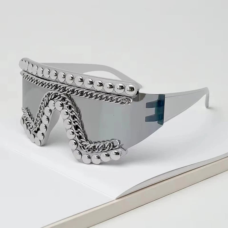 Oversized Rhinestone Chain Sunglasses