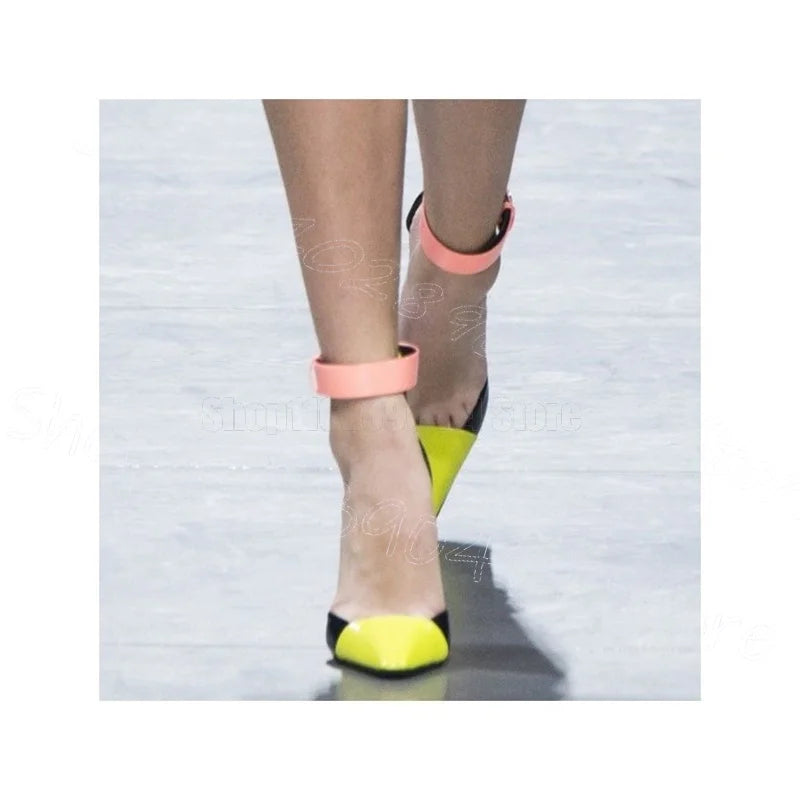 Colorful Patchwork Pointed Toe Buckle Pumps For Women