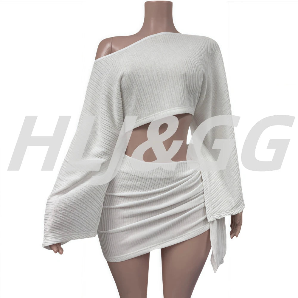 Elegant One Shoulder Crop Top and Mini Skirt Set for Women
