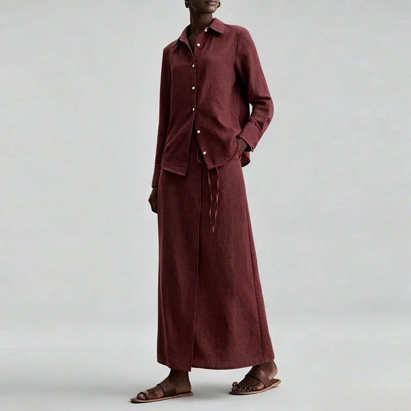 Loose Lapel Two Piece Shirt And Skirt Set for Women