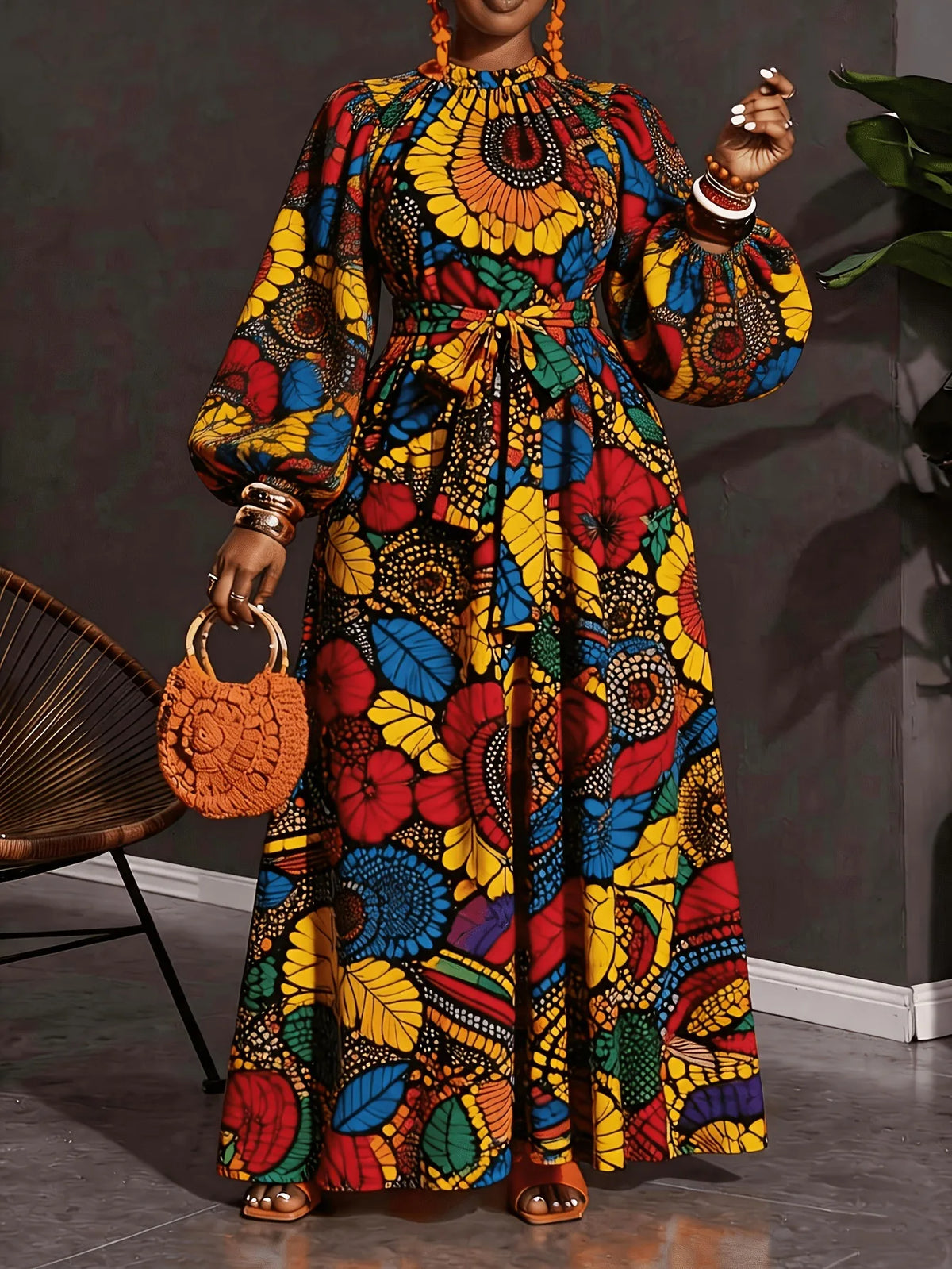 Traditional African Print Dashiki Maxi Dress for Women