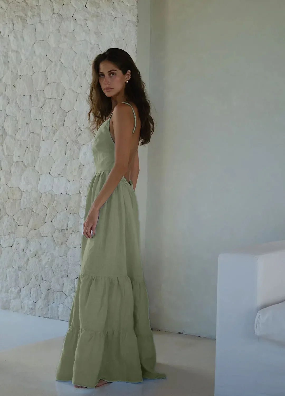 Loose Backless A Line Cotton Beach Maxi Dress for Women