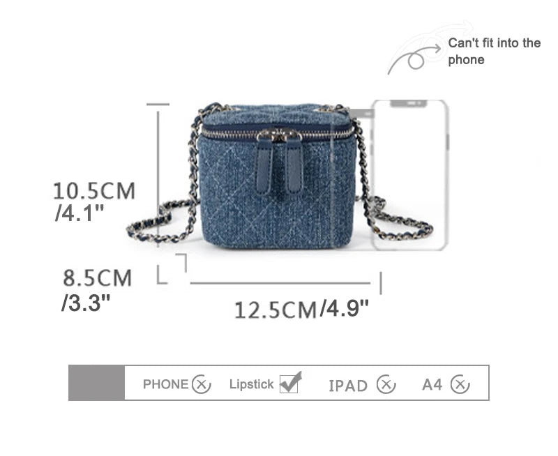 Mini Denim Crossbody Bag with Chain Strap for Women