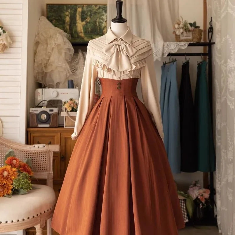 Vintage Victorian Button Front A-Line Mini Skirt for Women