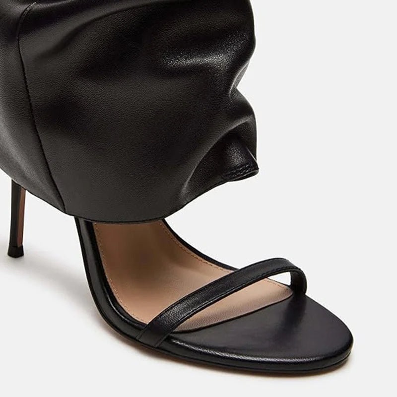 Pointed Toe Knee High Thin Heel Leather Boots for Women