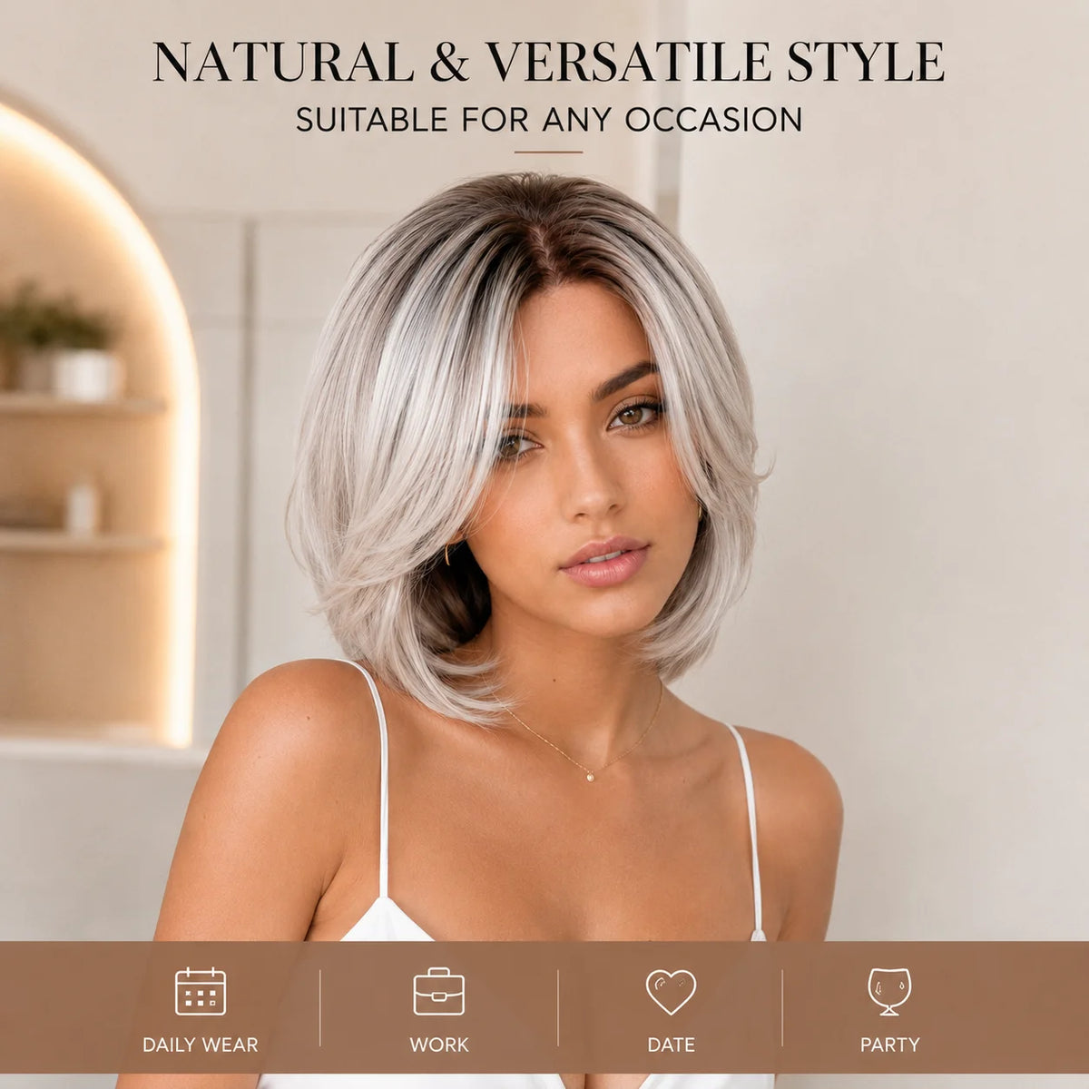 Short Layered Silver Ash Blonde Lace Front Bob Wig For Women
