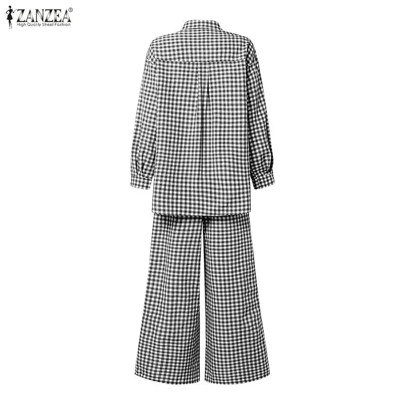 Gingham Blouse And Wide Leg Pants Set