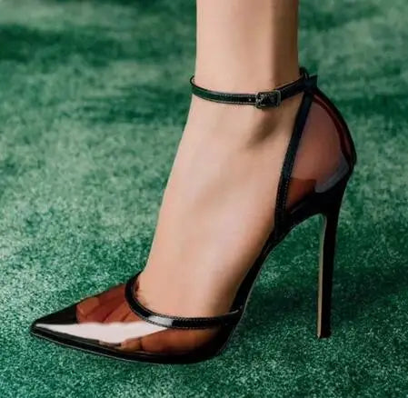Transparent Pointed Toe Buckle Strap Thin Heel Pumps For Women