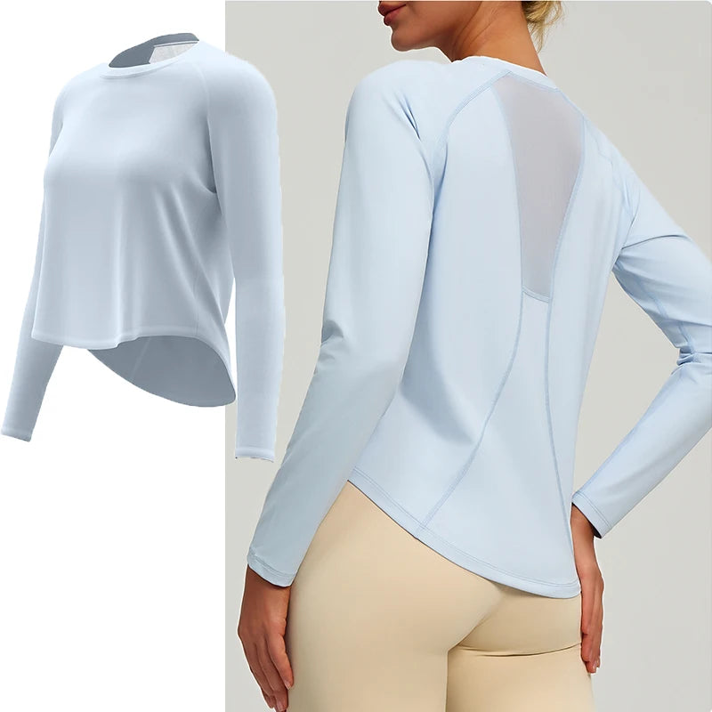 Breathable Loose Mesh Long Sleeve Yoga Top for Women