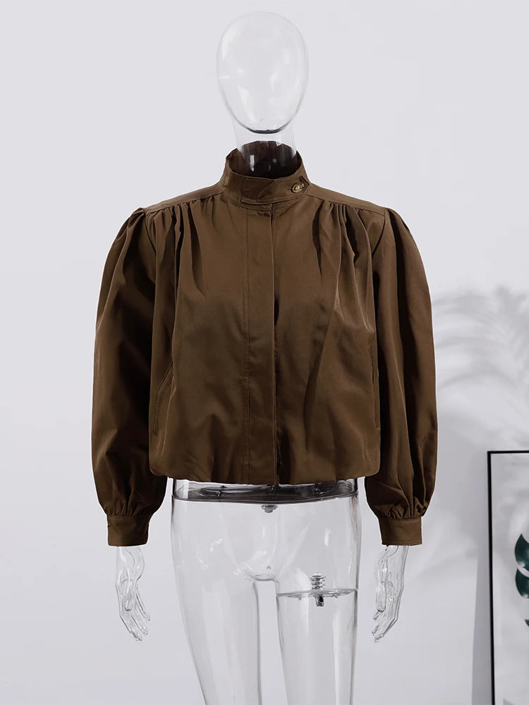 Lightweight Standup Collar Solid Short Jacket for Women