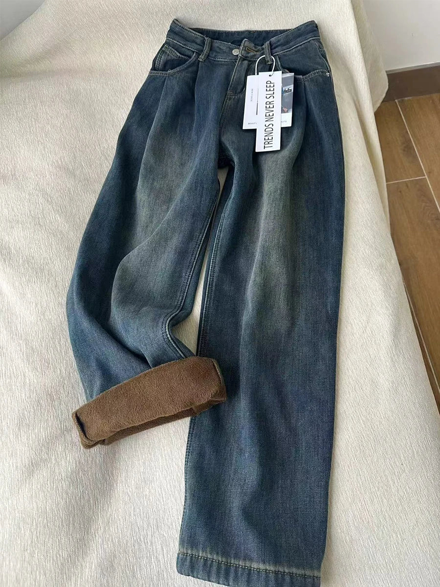 Velvet Baggy High Waist Denim Jeans