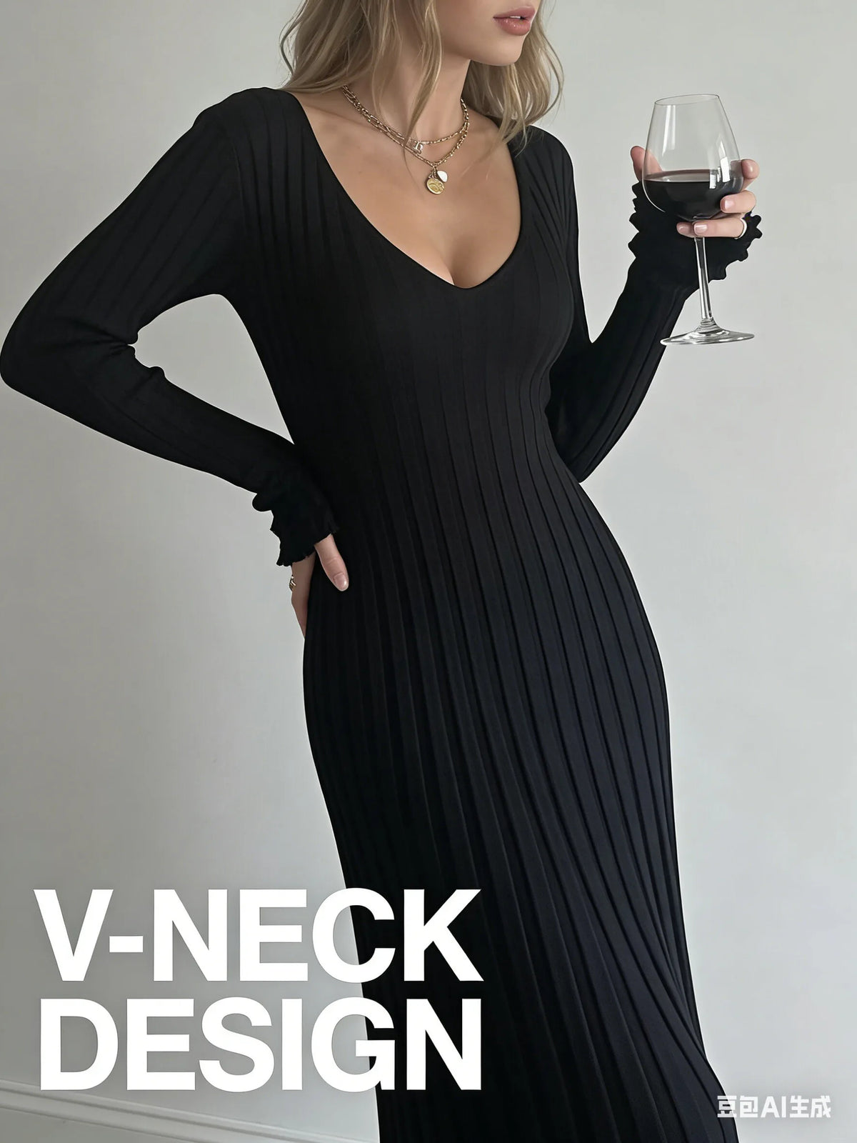 Elegant Long Sleeve Ankle Length Maxi Dress for Women