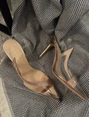 Transparent Crystal Rhinestone Slingback Pumps for Women