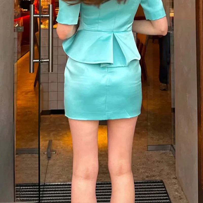 Elegant Short Sleeve Blazer and Skirt Set for Women