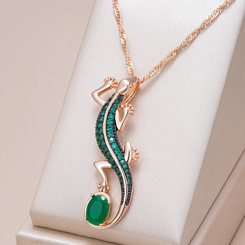 Green Zircon Lizard Pendant Necklace