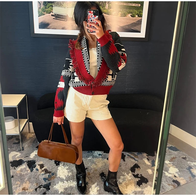 Casual Tassel Knit Open Front Long Cardigan for Women