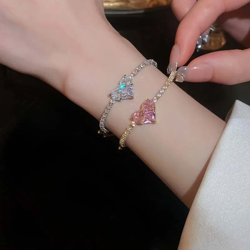 Rhinestone Heart Chain Bracelet