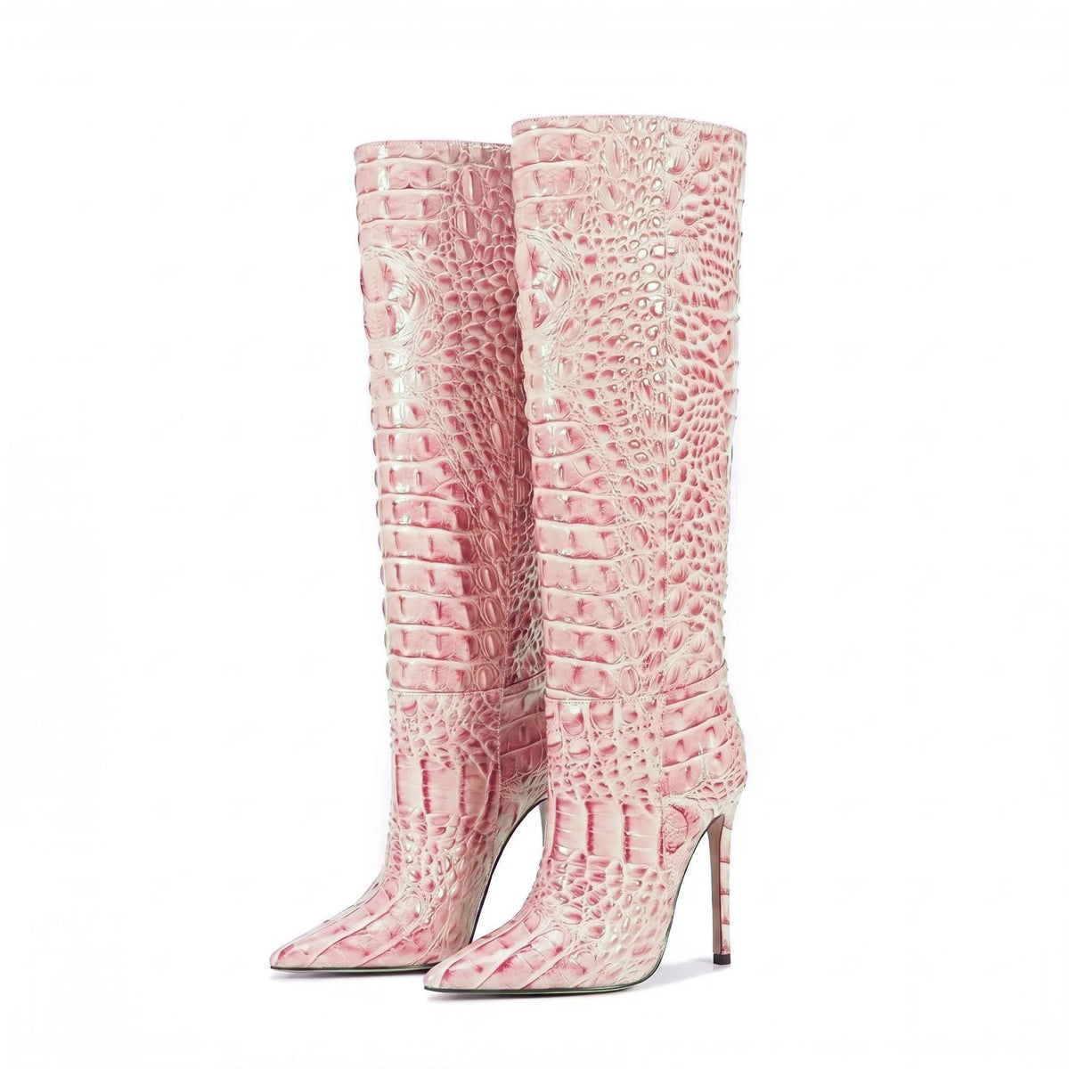 Crocodile Embossed Knee High Stiletto Boots for Women