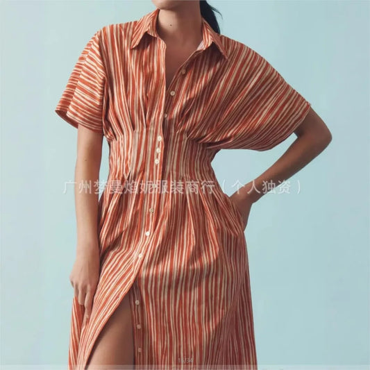 Striped A-Line Midi Dress