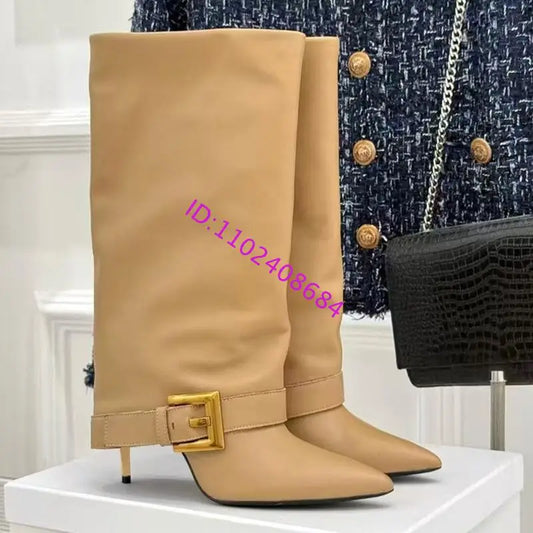 Metal Buckle Knee Boots