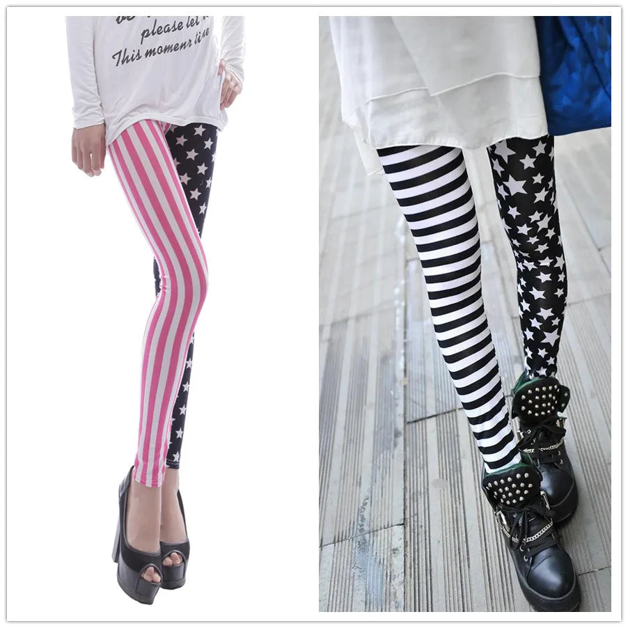 New Jeggings Elastic Stripe Star Print Leggings Fashion Cropped Trousers Woman leggins Pencil Pants L1071