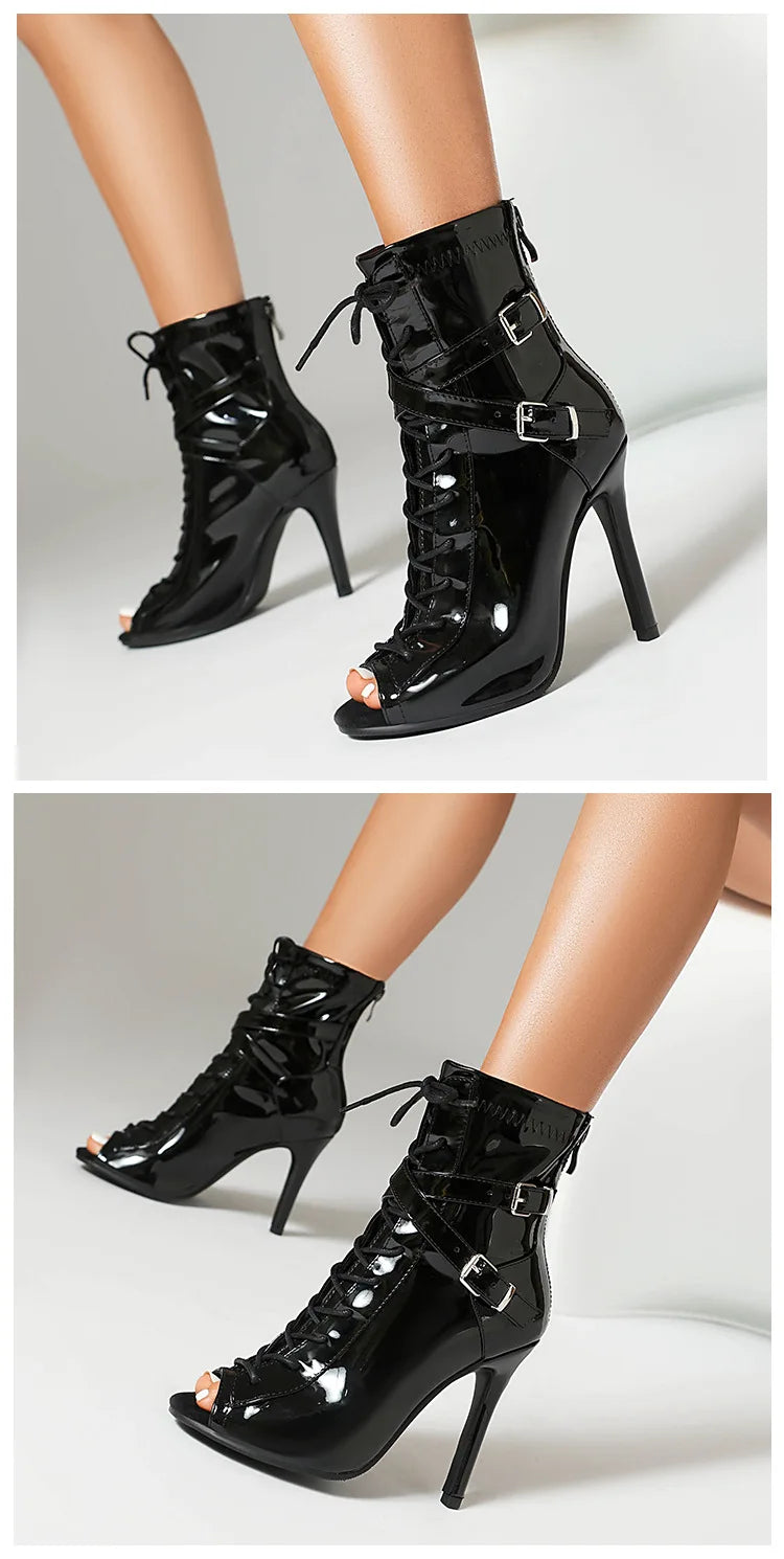 Lace Up High Heel Jazz Dance Ankle Boots for Women