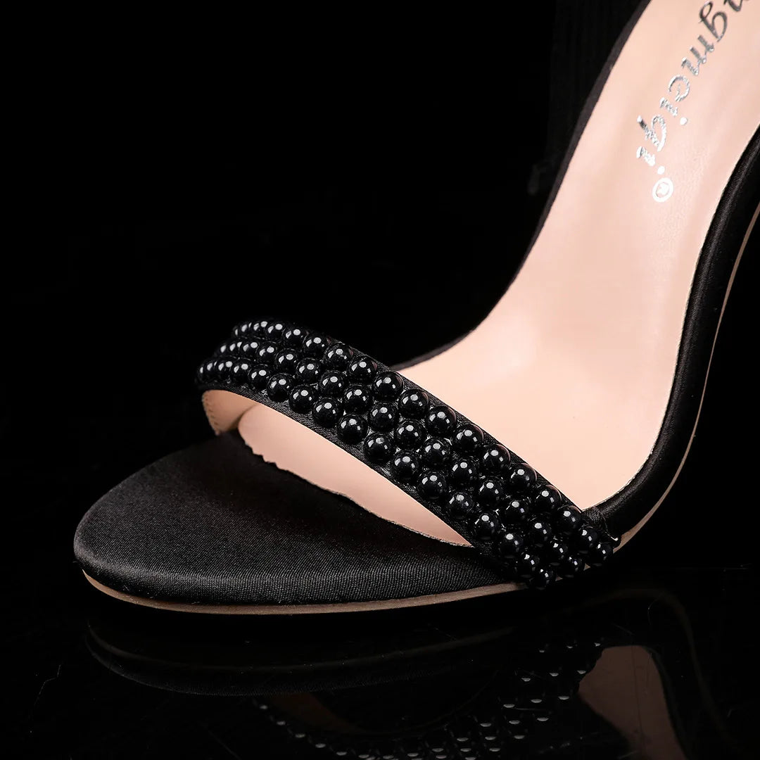 Elegant Pearl Beaded Mesh Bowknot Sandals for Women