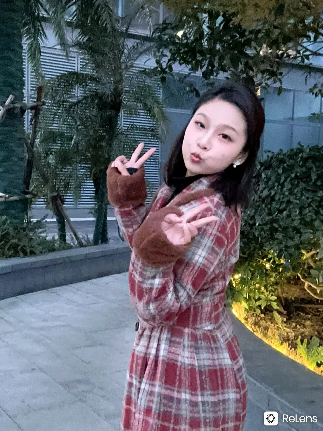 Women's Double Breasted Plaid Coat, Woolen Jacket , V-Neck, Loose Tops, Female Clothes, Sweet, New, Autumn, Winter