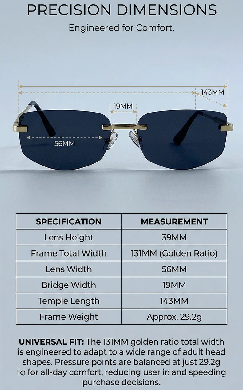 Rimless Geometric Fashion Sunglasses
