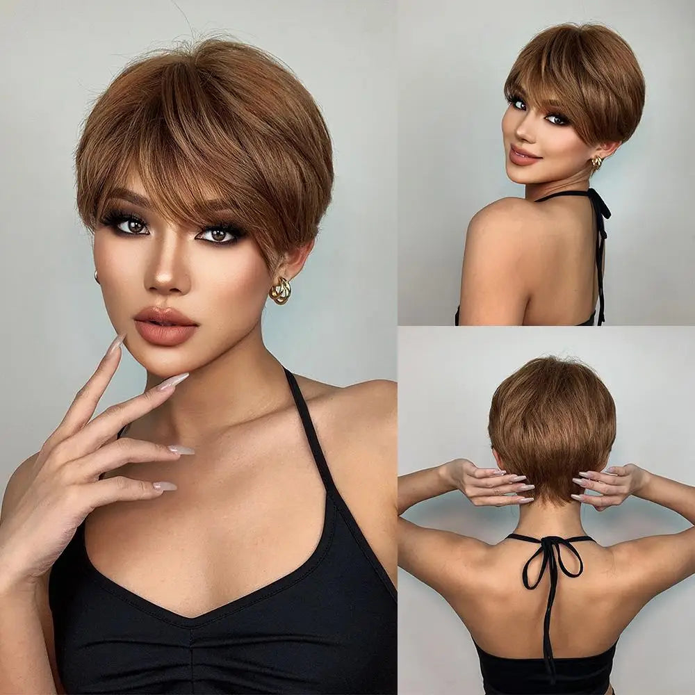 Short Pixie Cut Synthetic Wig With Bangs for Black Women