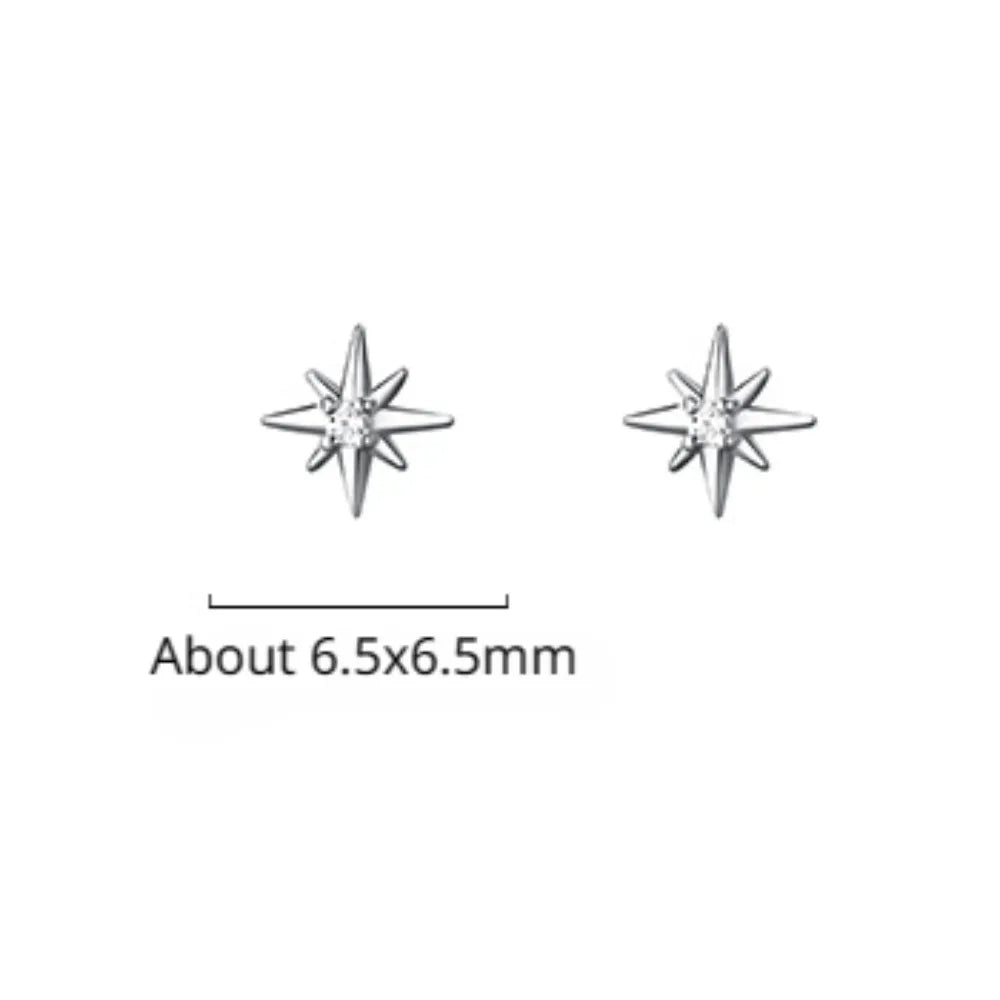 925 Sterling Silver Geometric Eight Star Stud Earrings for Women Funny Korean Zircon Small Earring Wedding Bride Luxury Jewelry