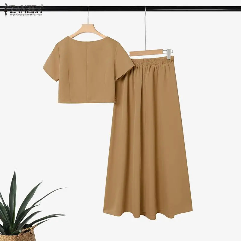 Boatneck Crop Top and Pleated Skirt Set
