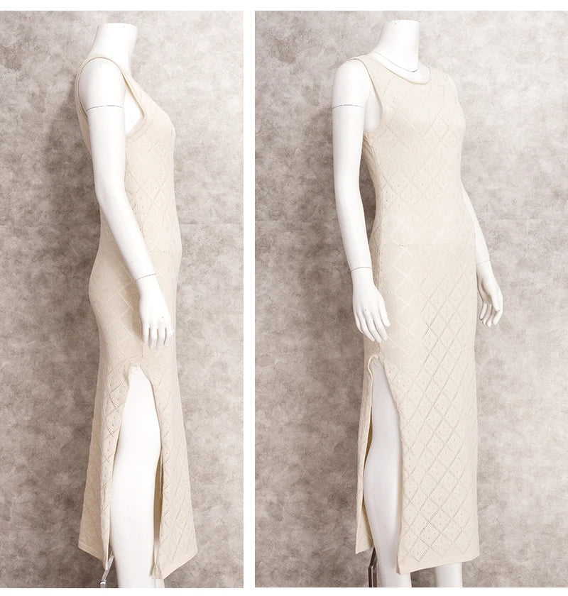 Sexy Cut Out Slit Knit Mesh Swimsuit Cover Up Pareo Tunic 2025 Summer Beach Maxi Dress Bikini Cover-ups Women Beachwear A2318