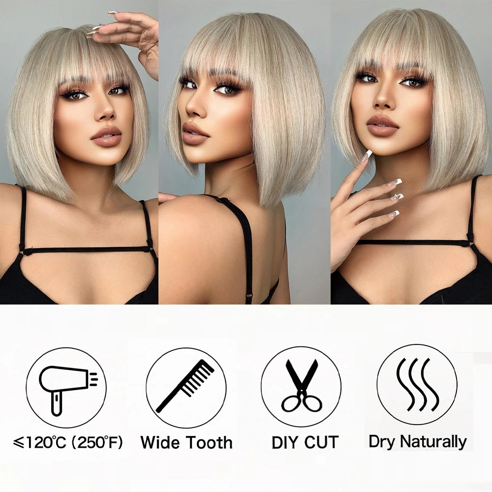 Light Blonde Bob Wig With Bangs for Women Heat Resistant