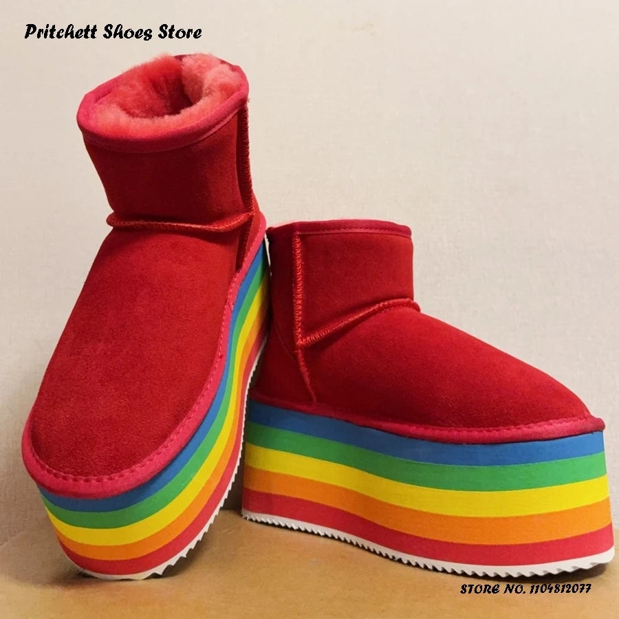 Rainbow Platform Faux Fur Boot