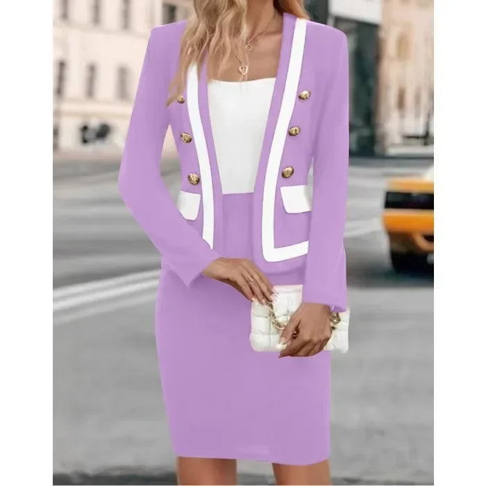 2 Piece Sets Womens Outifits Elegant Office Lady Jacket Button Blazers Coats & Casual High Waist Y2k Skirt Suit 2025 Fall New