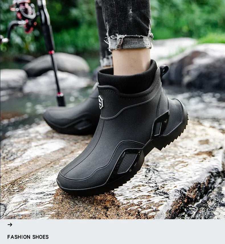 Round Toe Waterproof Ankle Rain Boots