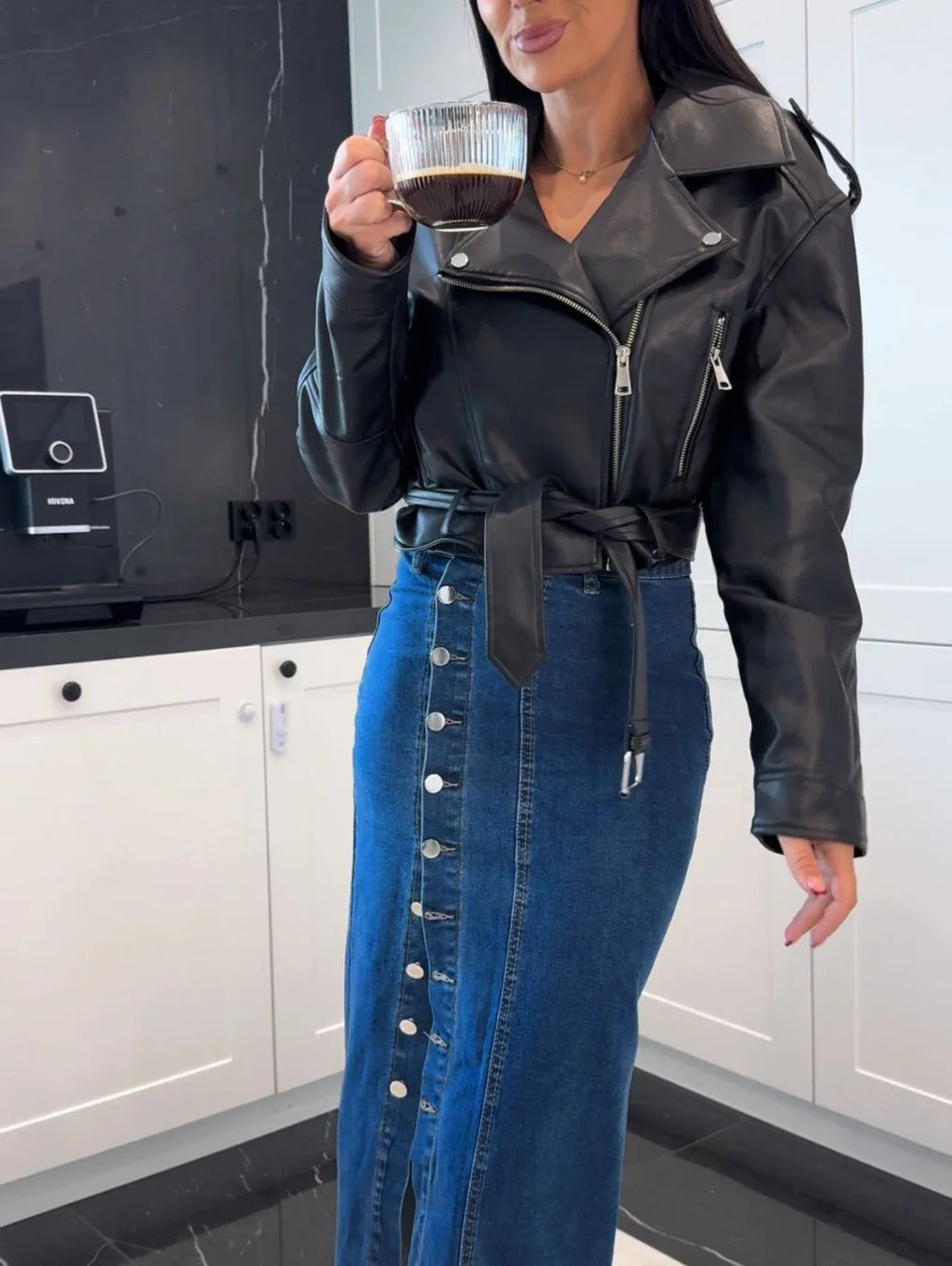 High Waist Retro Button Denim Skirt With Slit for Women