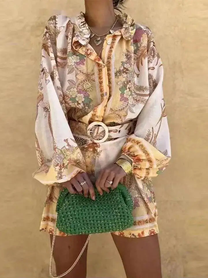Casual Print Relaxed Fit Top and Shorts Set for Women