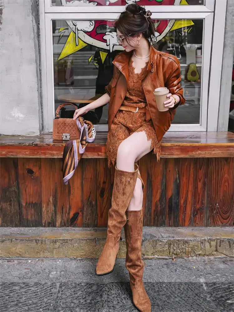 Elegant Korean Lace Suspender Midi Dress for Women