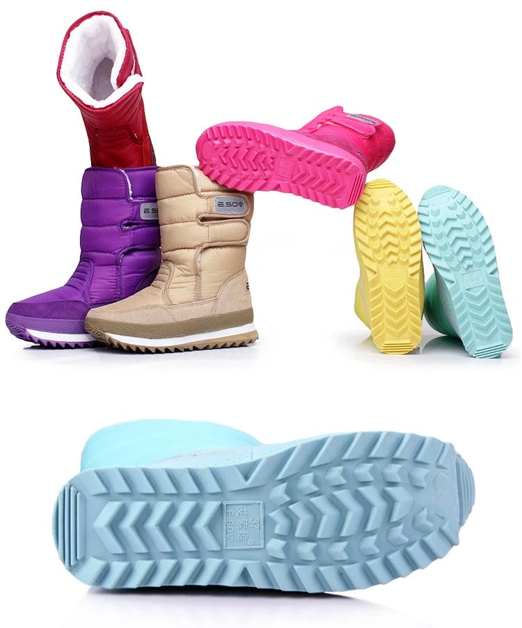 Thick Waterproof Plush Mid Calf Snow Boots for Women