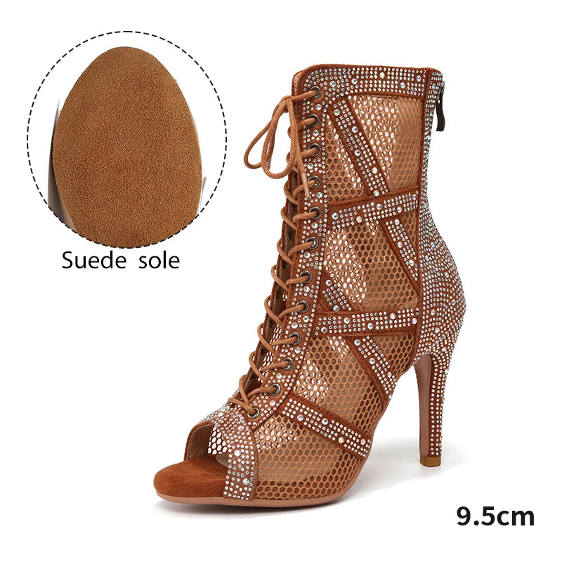 Rhinestone Stiletto Latin Dance Ankle Boots for Women