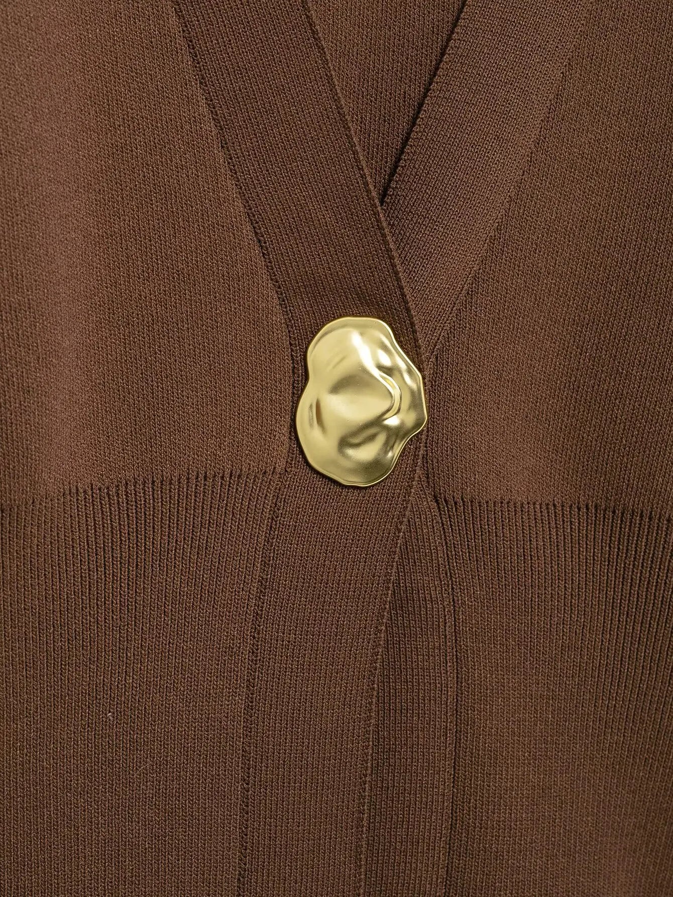 Casual V-Neck Knit Cardigan With Metal Button Detail for Women