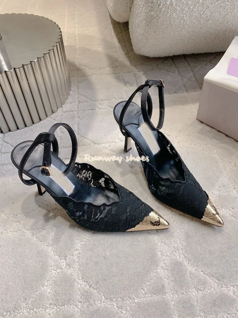 Pointed Color Blocking Lace Breathable Stilettos for Women