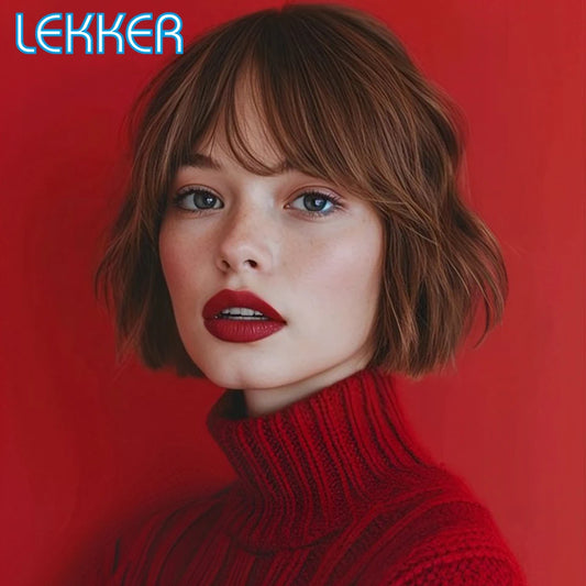 Short Wavy Pixie Bob Human Hair Wig With Bangs for Women