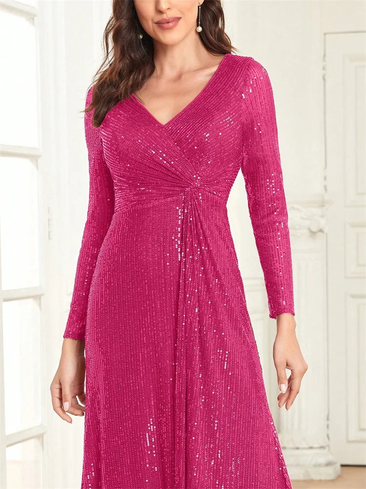 V-Neck Sequin Evening Gown
